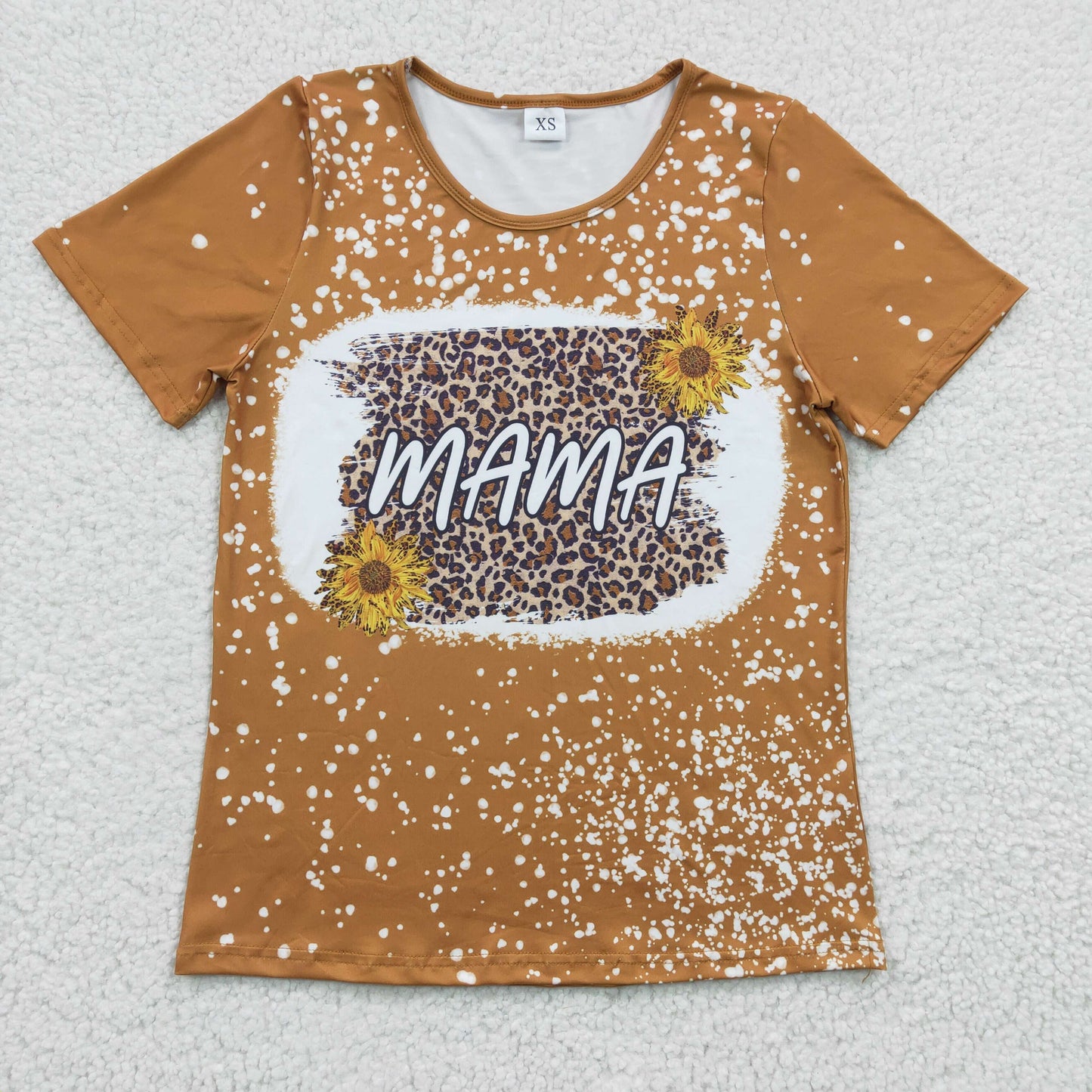 GT0099 Adult Leopard MAMA Sunflower Brown Short Sleeve Top