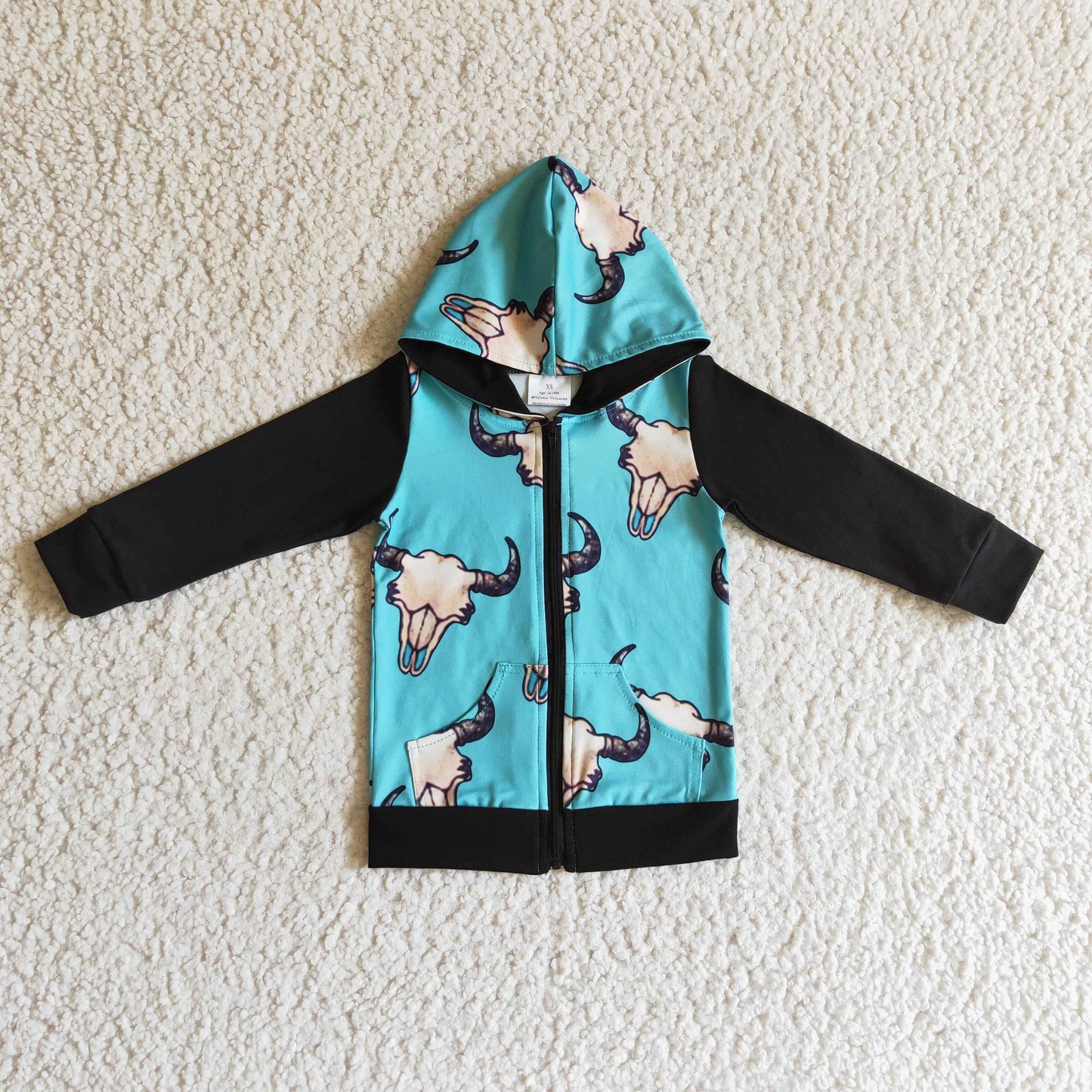 RTS NO MOQ ETA 5/7days Arrived BT0083 boys long sleeve zipper jacket cow print with a hat