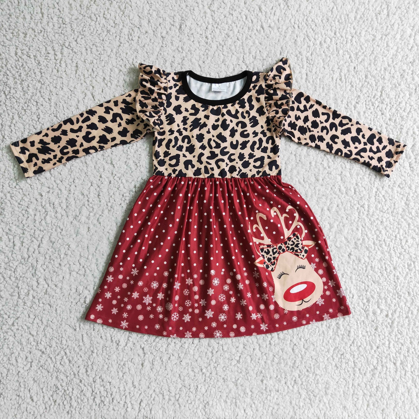 6A29-12 baby christmas clothing long sleeve deer print kids dresses for girls milk silk