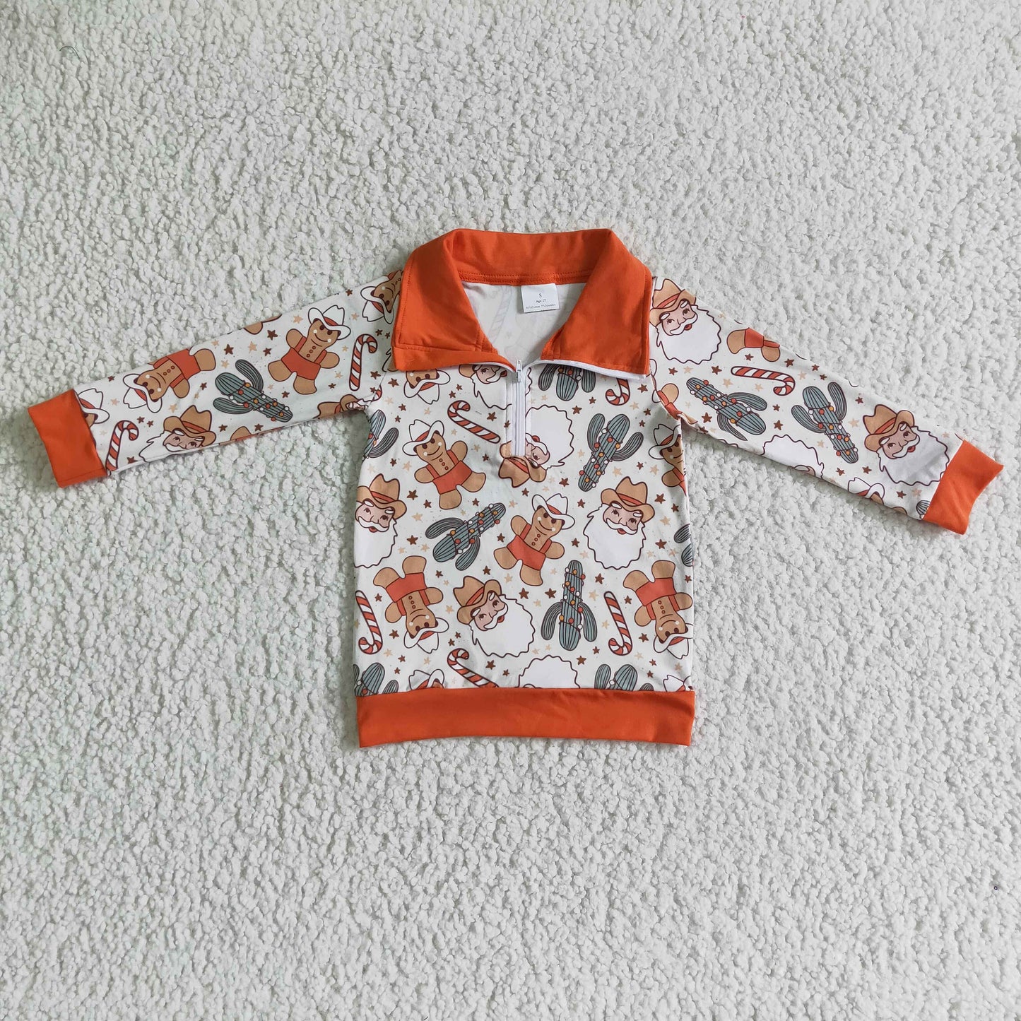 RTS NO MOQ ETA 5/7days Arrived BT0068 boys polo shirt long sleeve top gingerbread Man print milk silk