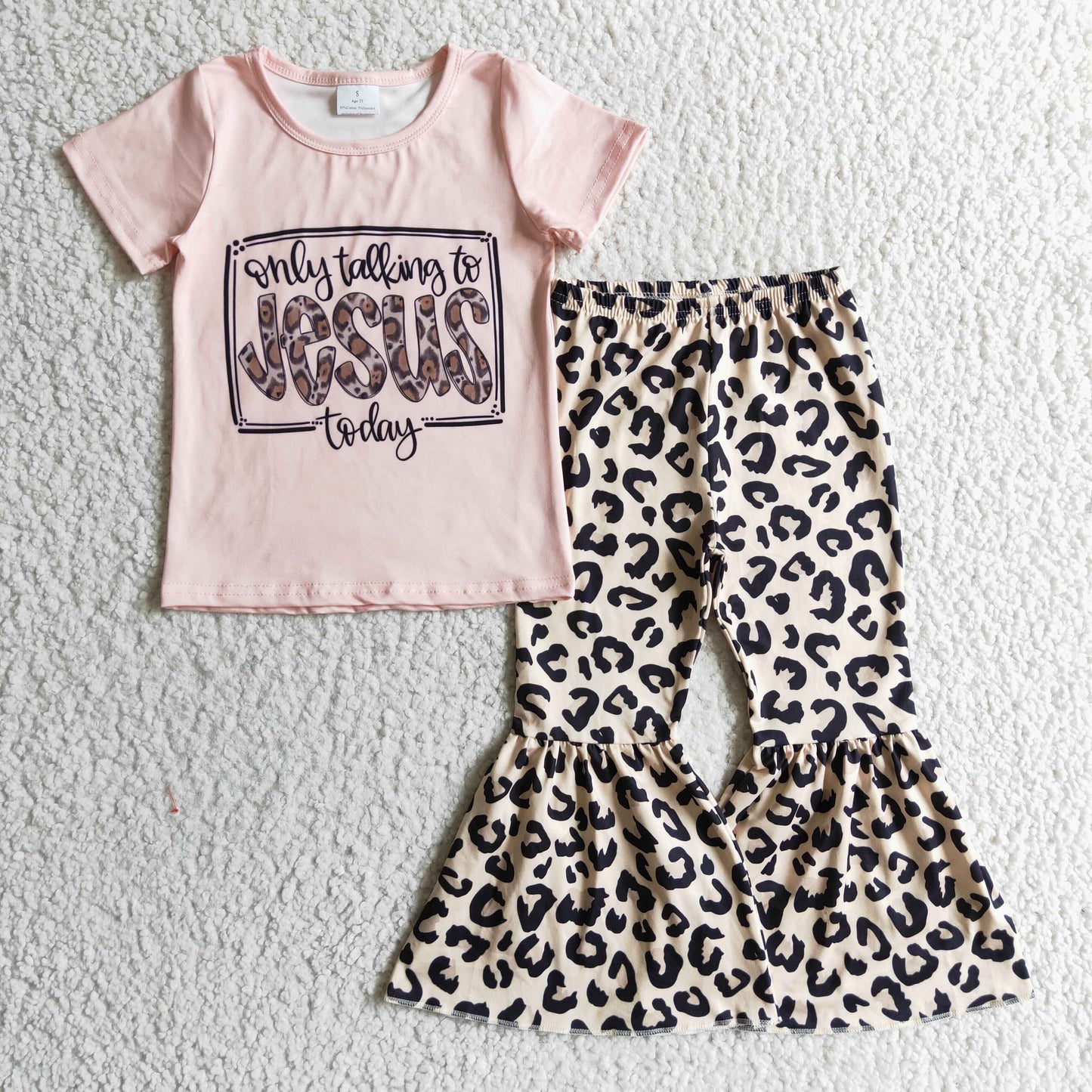 GSPO0226 Kids Clothing Girls Short Sleeve Top And Long Pants Letter Leopard Print