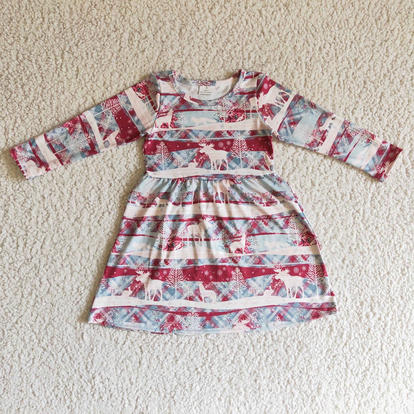 RTS NO MOQ ETA 5/7days arrived GLD0116 baby christmas clothing long sleeve deer print kids dresses for girls milk silk