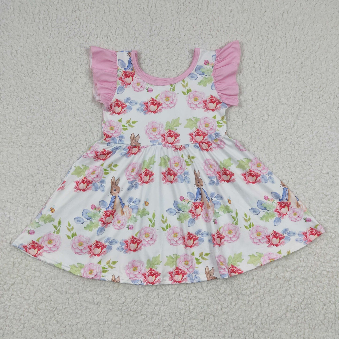 GSD0223 Girls Bunny Flower Flying Sleeve Dress