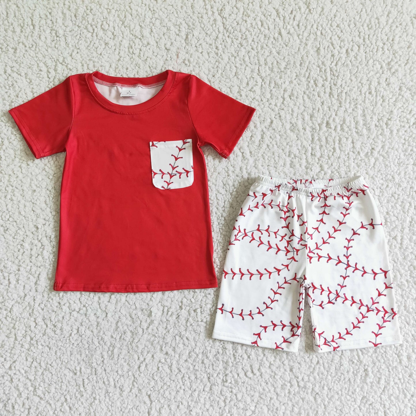 boys red cotton top with shorts