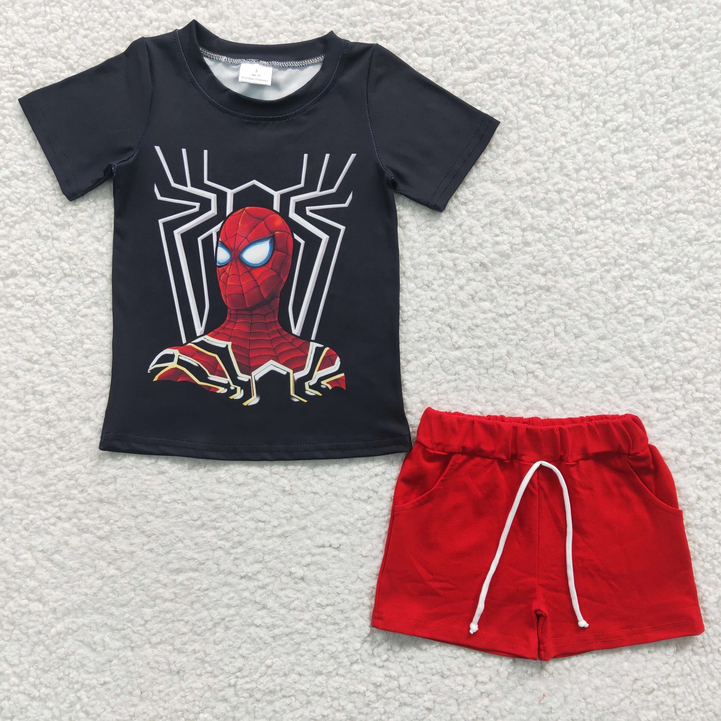 BSSO0226 Boys Spiderman Black Short Sleeve Shorts Set