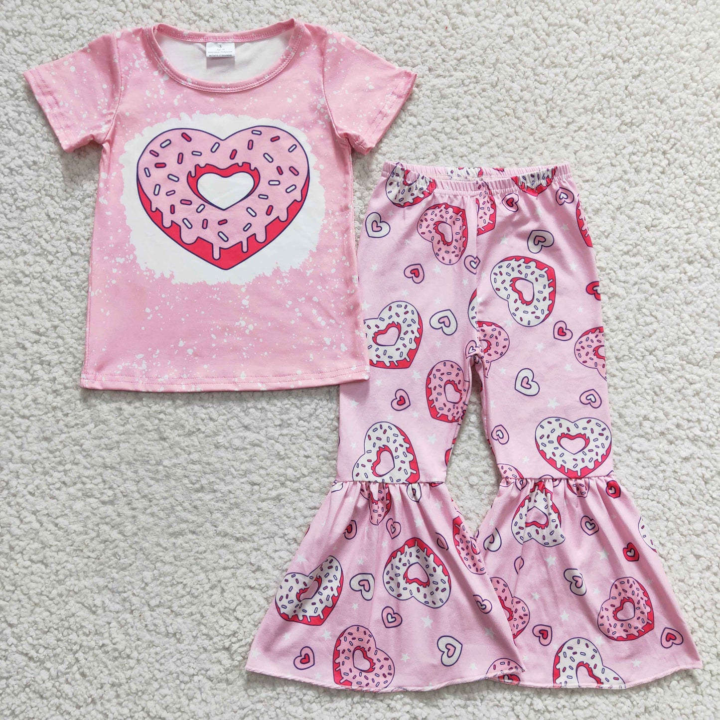GSPO0378 Valentine's Day Girls Love Donut Pink Short Sleeve Trousers Set