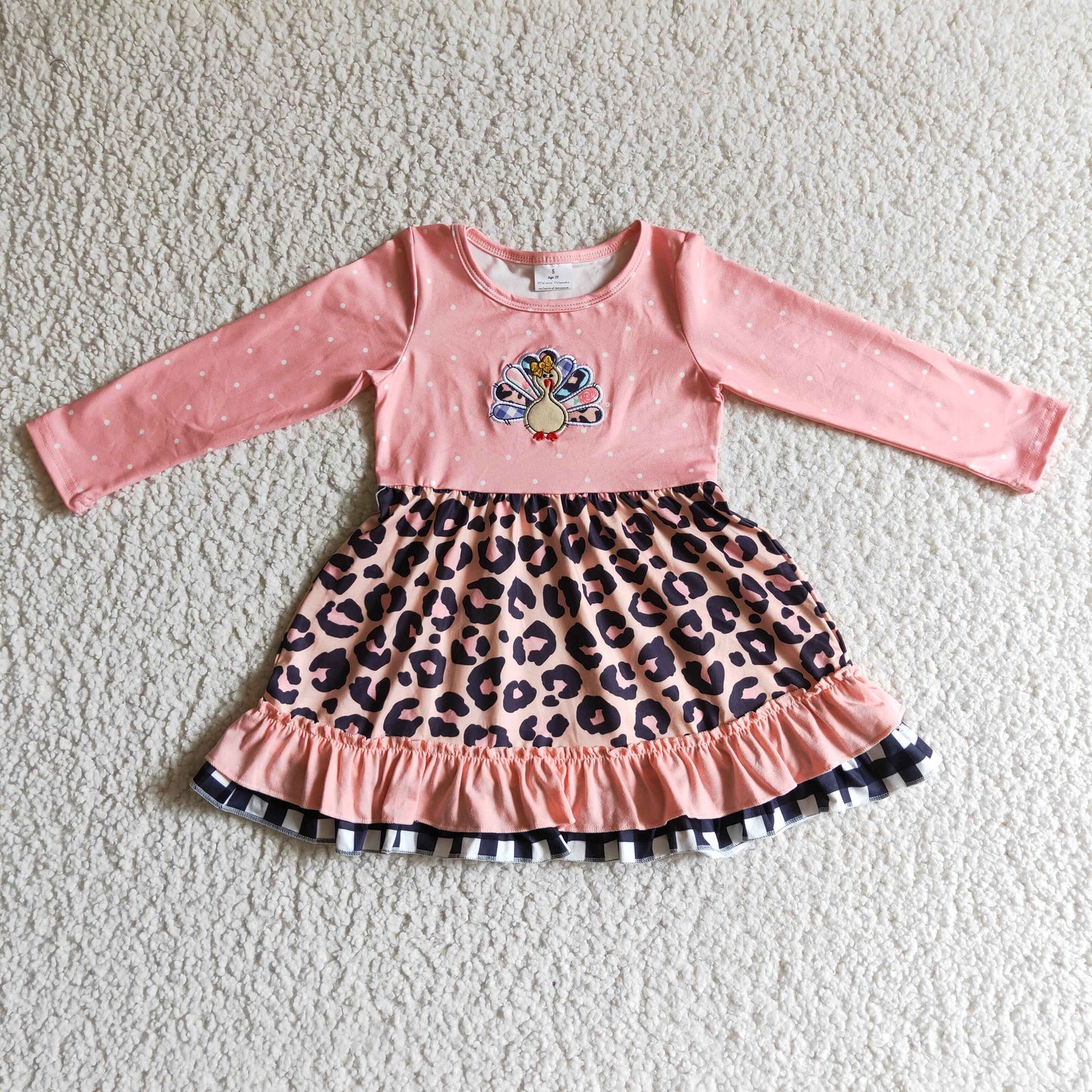 GLD0095 baby clothing long sleeve turkey print thanksgiving kids dresses for girls milk silk