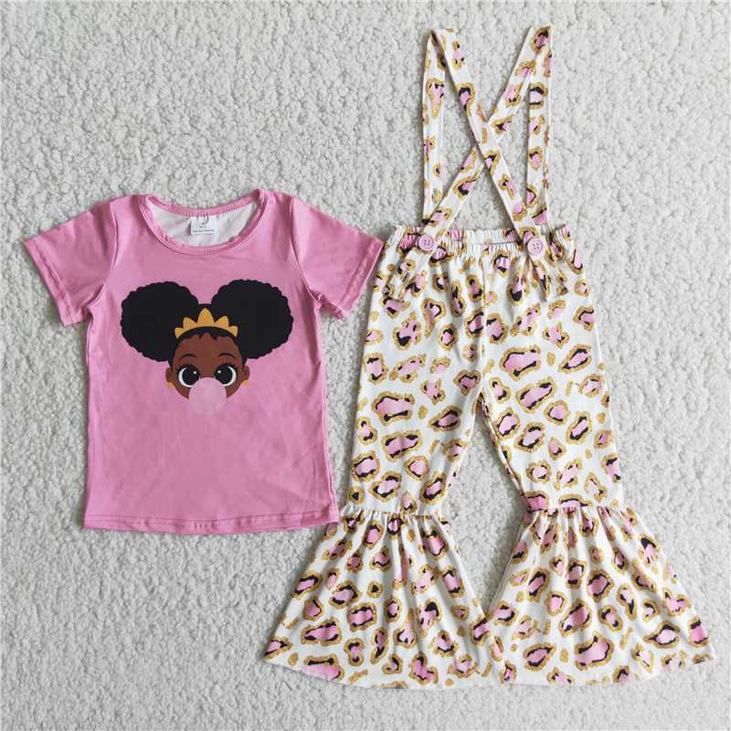 D5-29 Pink Black Bubble Blowing Overalls Suit African America Black people
