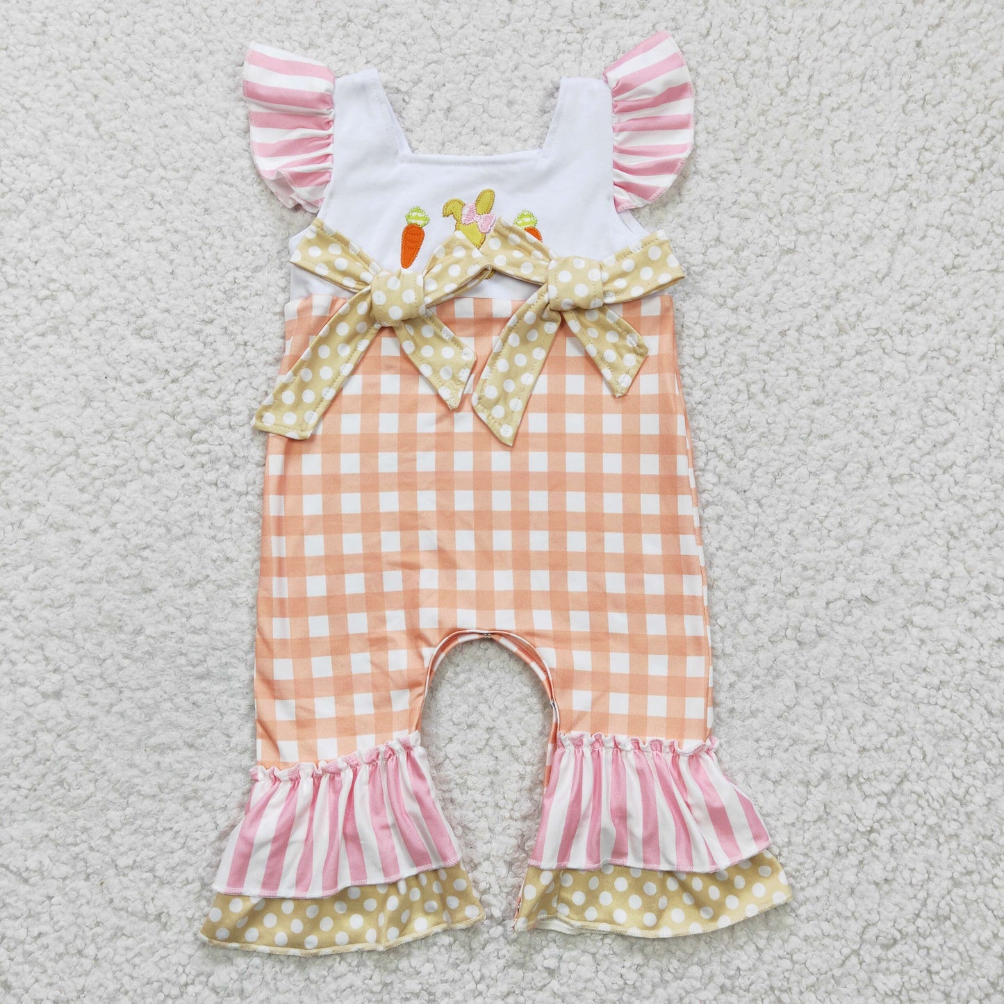 SR0129 Girls Embroidered Bunny Carrot Orange Fly Sleeve Bodysuit