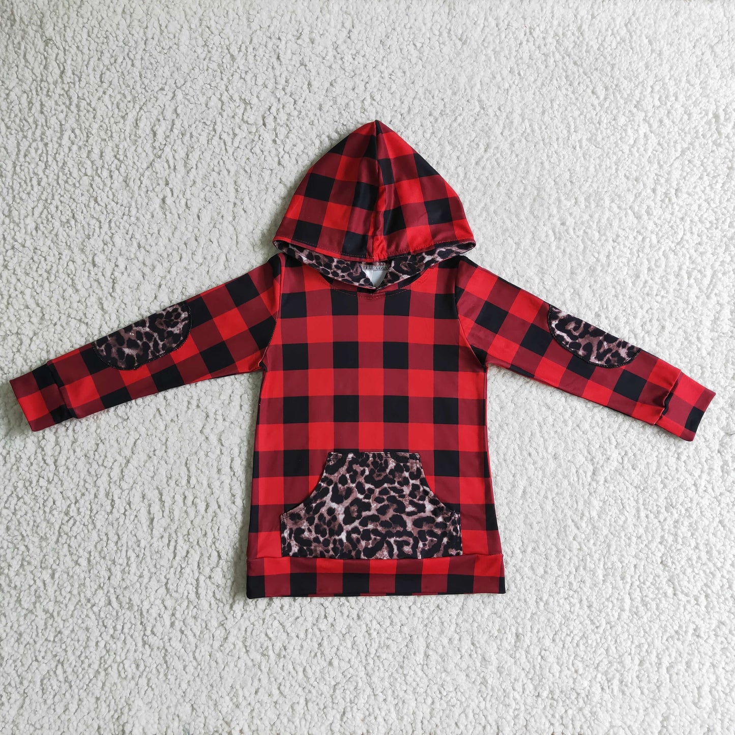 RTS NO MOQ(In Stock) BT0048 Boys Long Sleeve Top Red And Black Print Milk Silk Long Sleeve Top With A Hat