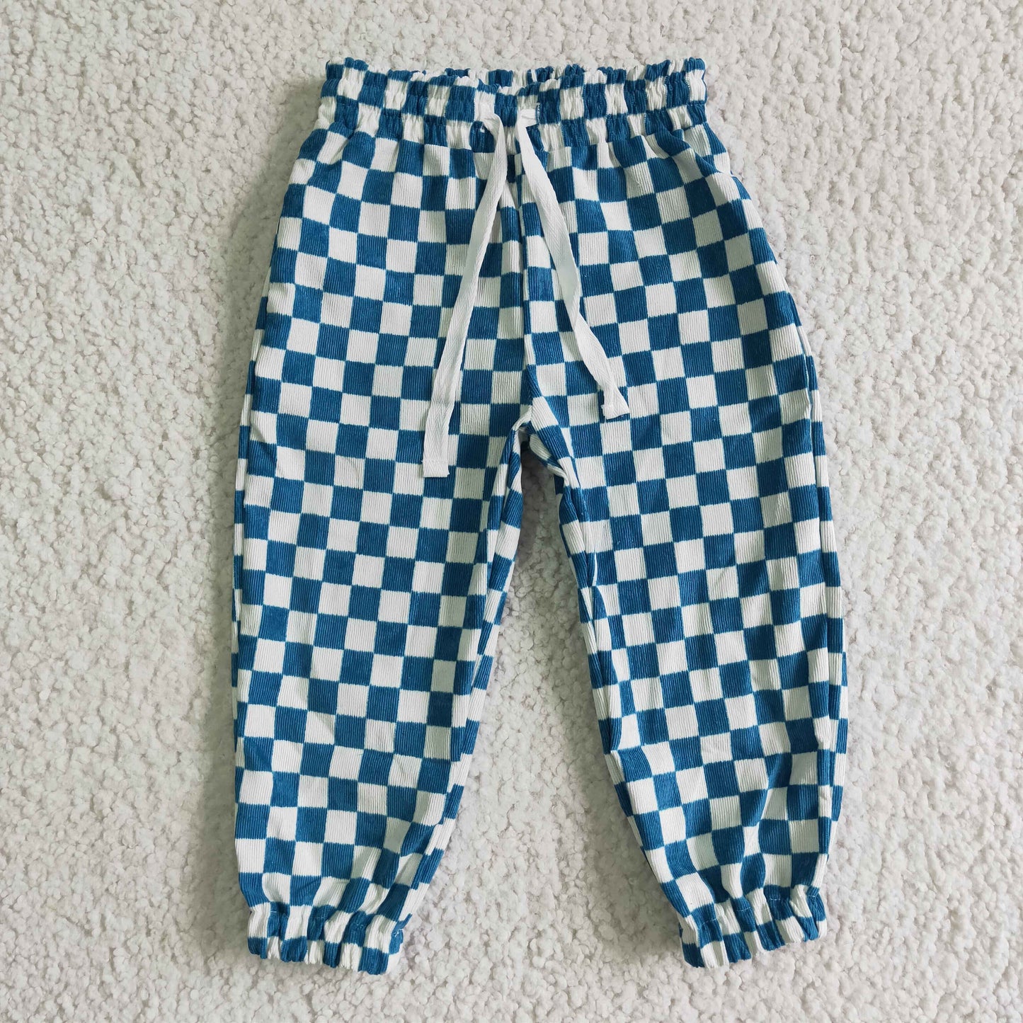 P0018 Girls Long Pants Blue Checkerboard Pants