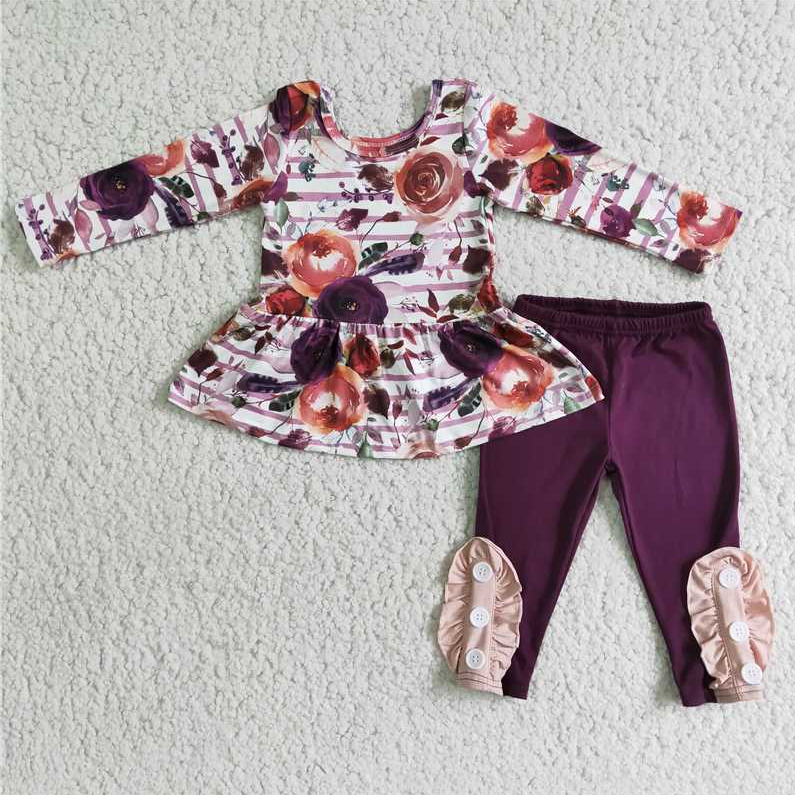 RTS NO MOQ ETA 5/7days Arrived 6 B6-3 girls clothing long sleeve long pants baby girl outfit milk silk cartoon print