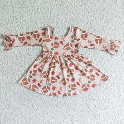 girls dress football print long sleeve dress
