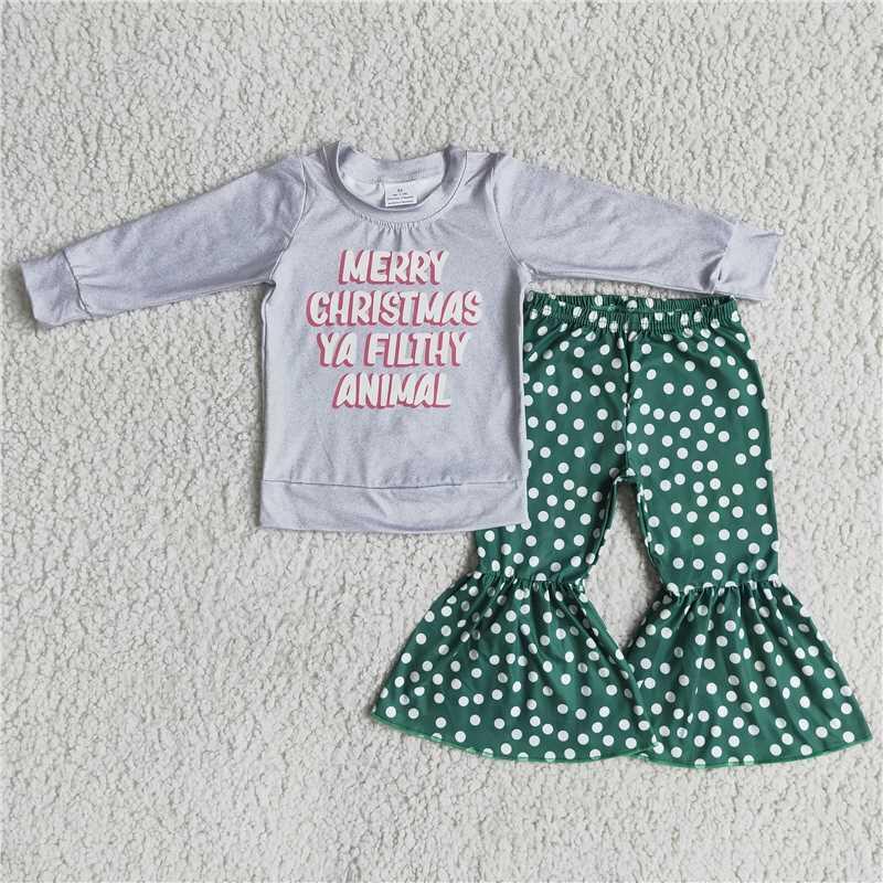 Kids Christmas Clothing Girls Short Sleeve Top And Long Pants letter Print