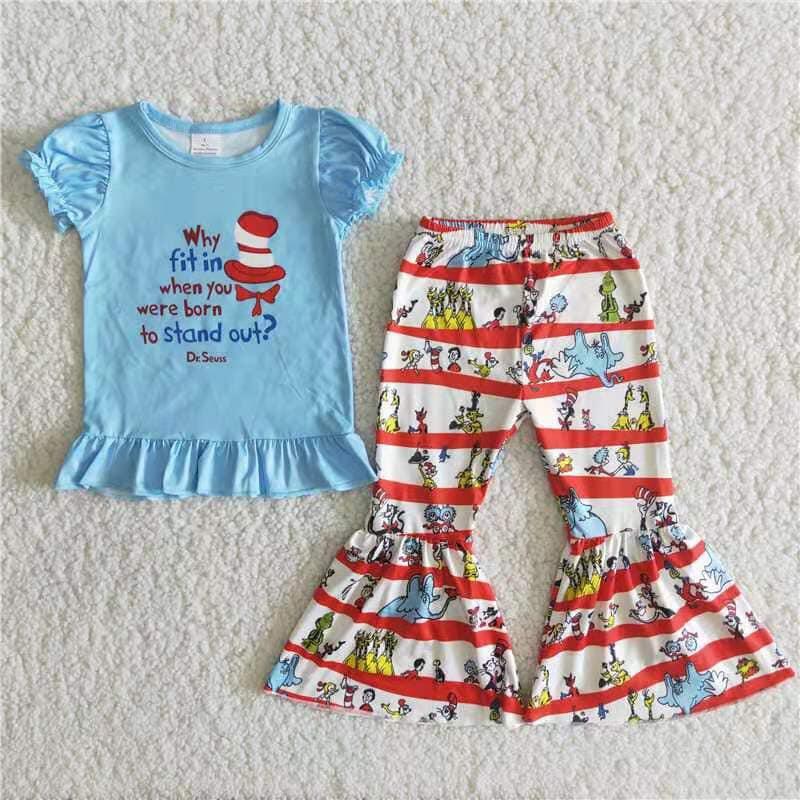 Kids Christmas Clothing Girls Short Sleeve Top And Long Pants Cartoon Print