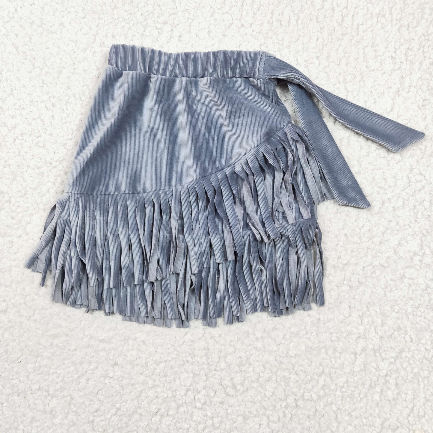 GLK0005 Girls Blue Gold Velvet Fringe Skirt