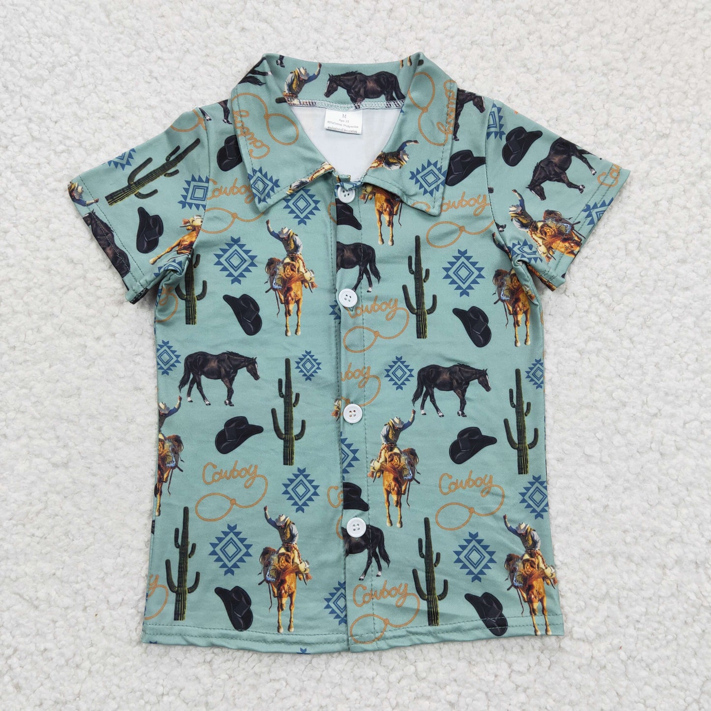 BT0214 Boys cowboy riding cactus short sleeve top