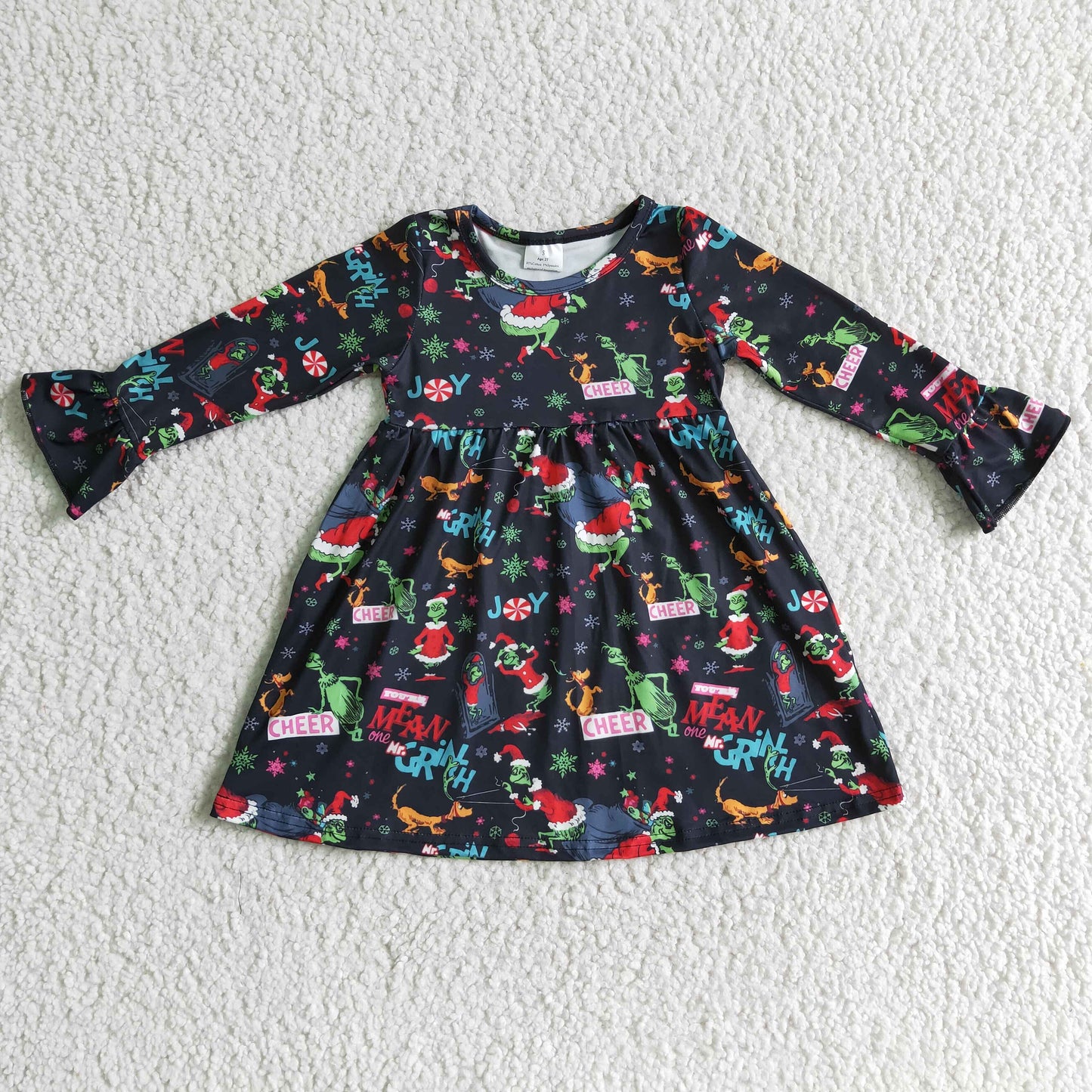 RTS NO MOQ(In Stock ) 6 A29-13 girls christmas dress cartoon print long sleeve dress