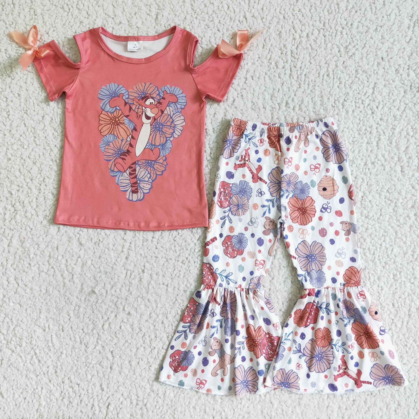 GSPO0145 girls clothing short sleeve long pants baby girl outfit milk silk cartoon print