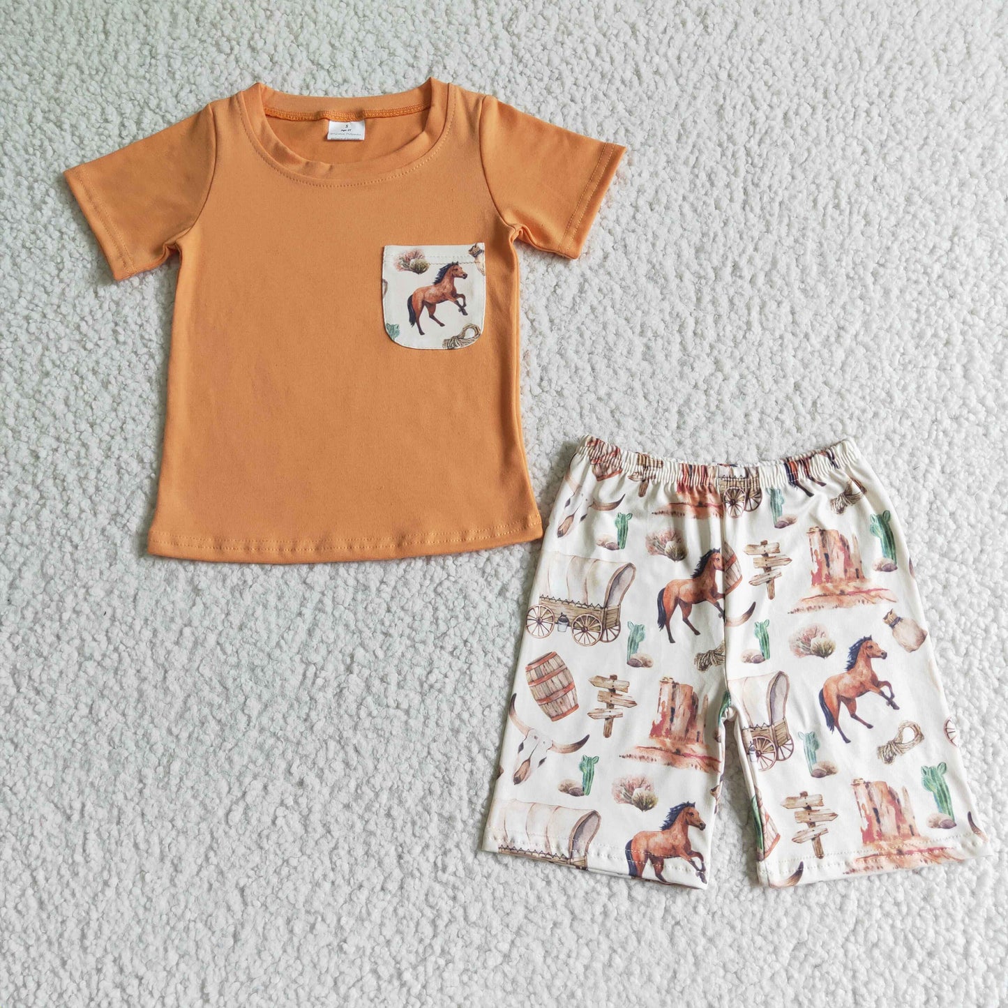 orange color top cotton boys with shorts