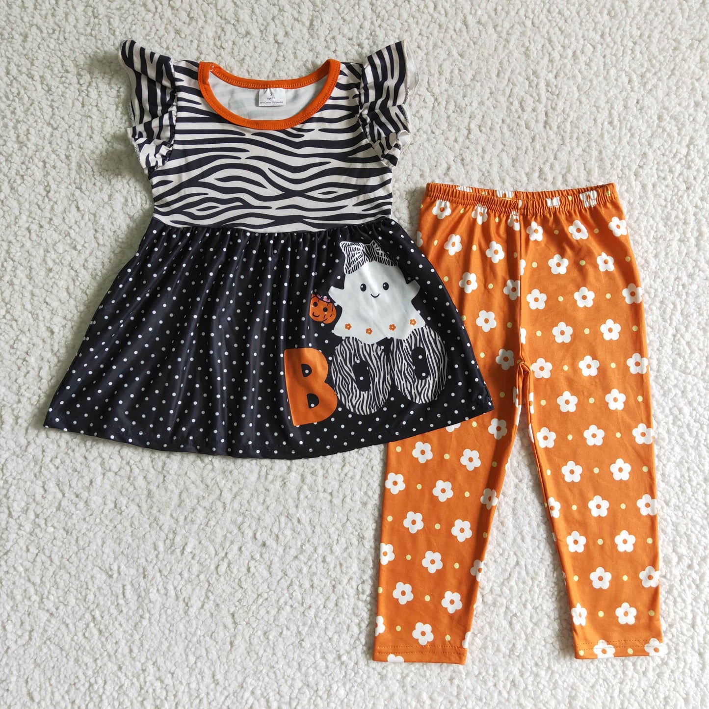 GSPO0169 girls flying sleeve long pants outfit cartoon print halloween holiday