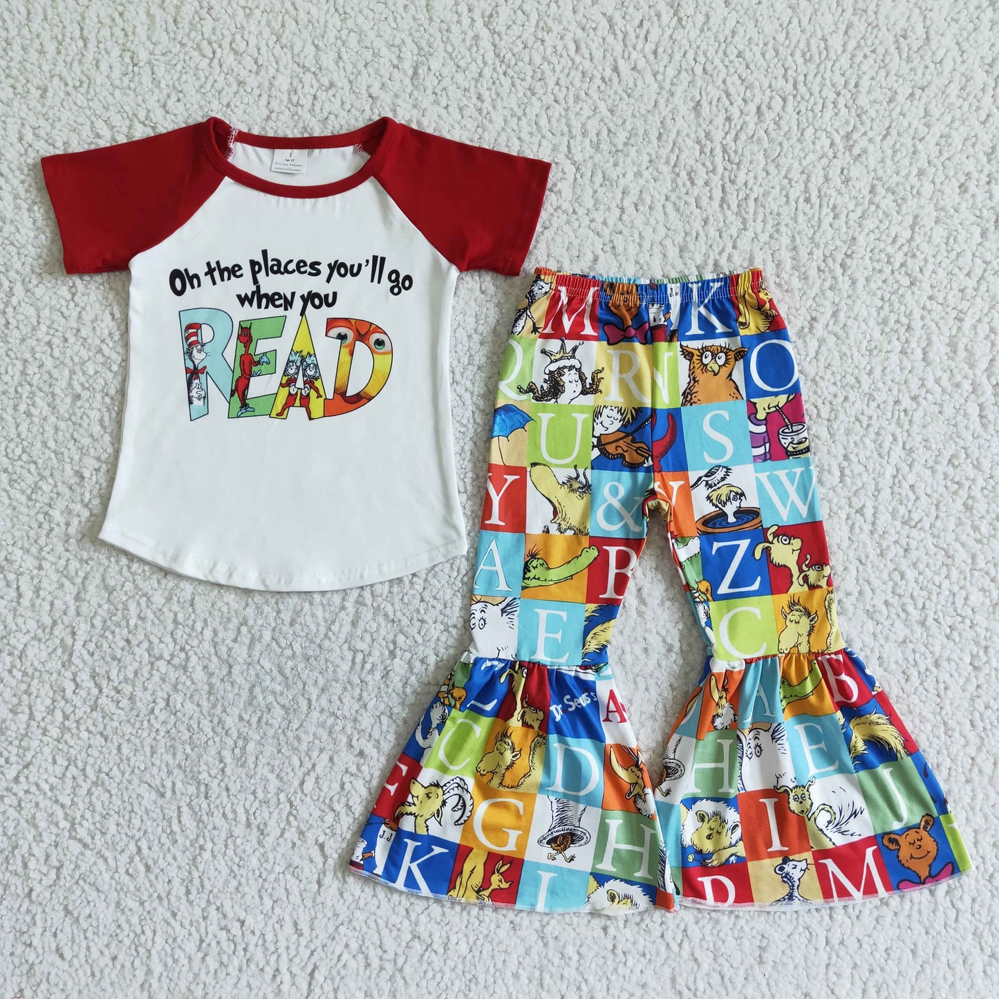 drseuss read top with bell pants outfits