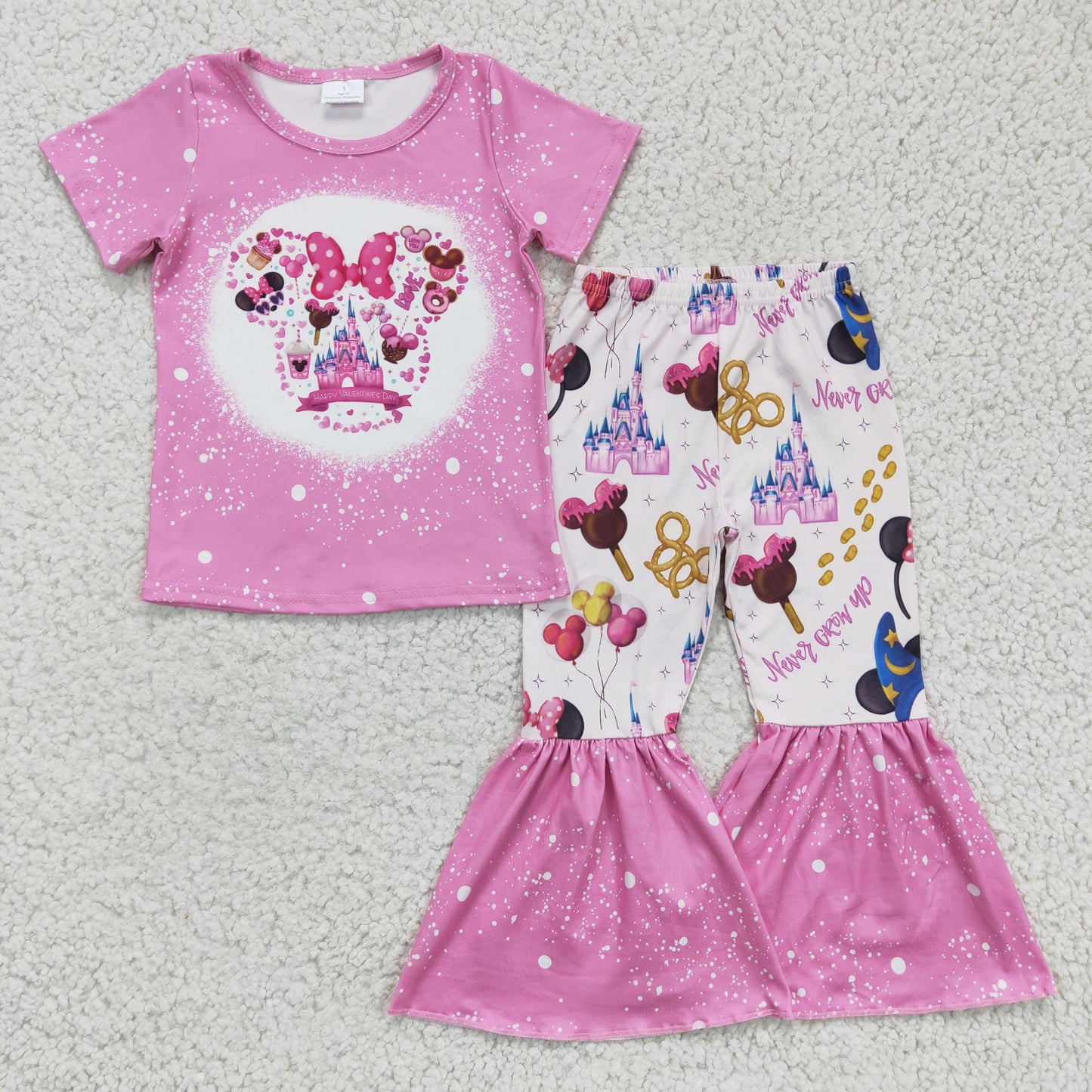 RTS NO MOQ GSPO0251 Kids Clothing Girls Short Sleeve Top And Long Pants Cartoon Print