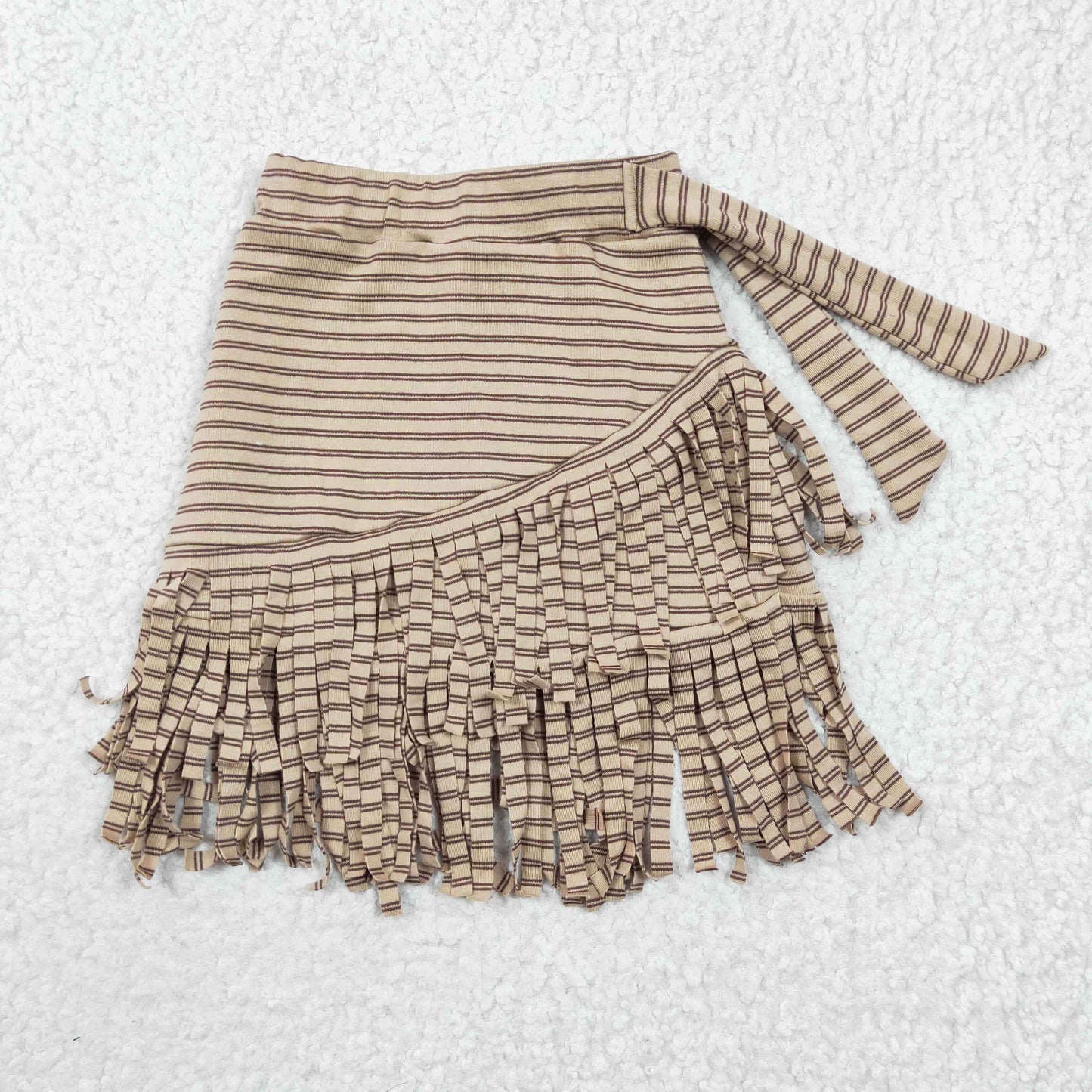 GLK0001 Girls Khaki Gold Velvet Fringe Skirt