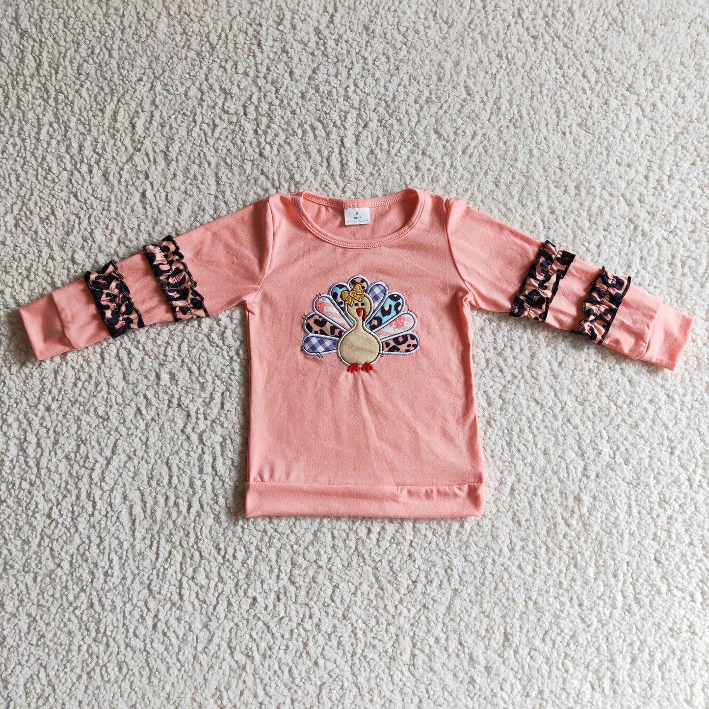 GT0040 Girls Thanksgiving Long Sleeve Top Turkey Print Milk Silk