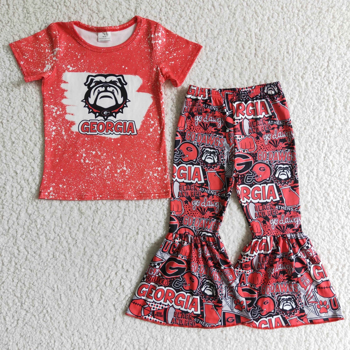 RTS NO MOQ GSPO0188 Girls red outfit short sleeve long pants set cartoon print