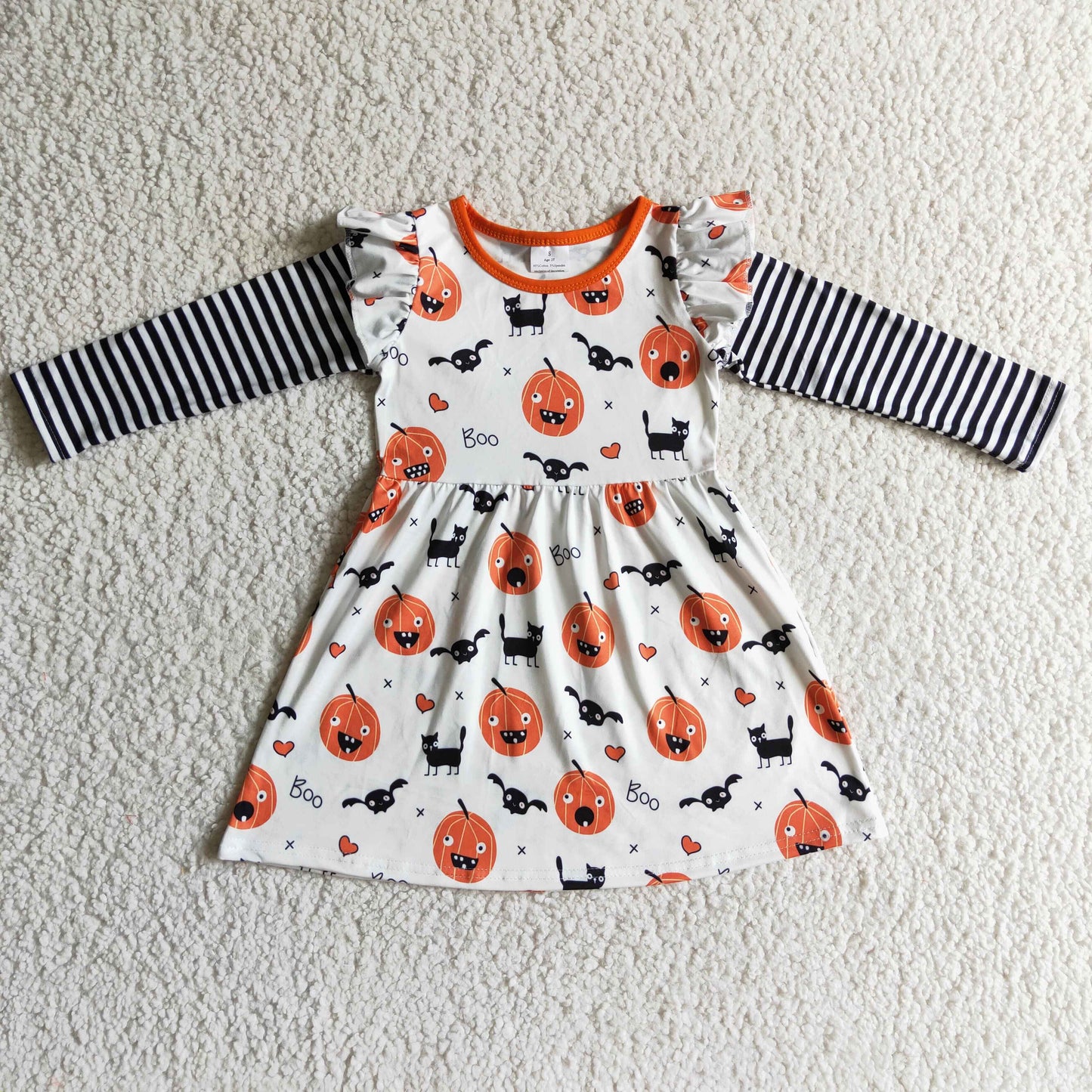 RTS NO MOQ ETA 5/7days arrived GLD0094 baby clothing long sleeve pumpkin print halloween kids dresses for girls milk silk