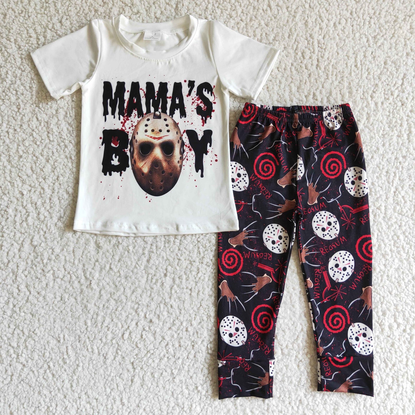 BSPO0033 Kids Clothing Boys Short Sleeve Top And Long Pants MaMa's Print