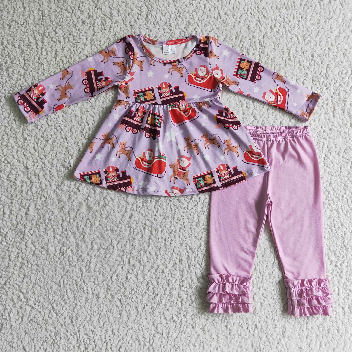 GLP0098 girls christmas outfit long sleeve and long pants cartoon print