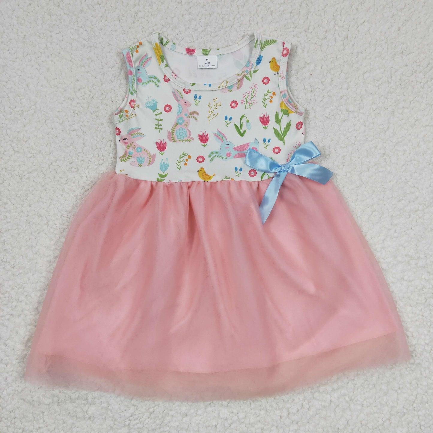 GSD0238 Girls Floral Bunny Sleeveless Mesh Dress