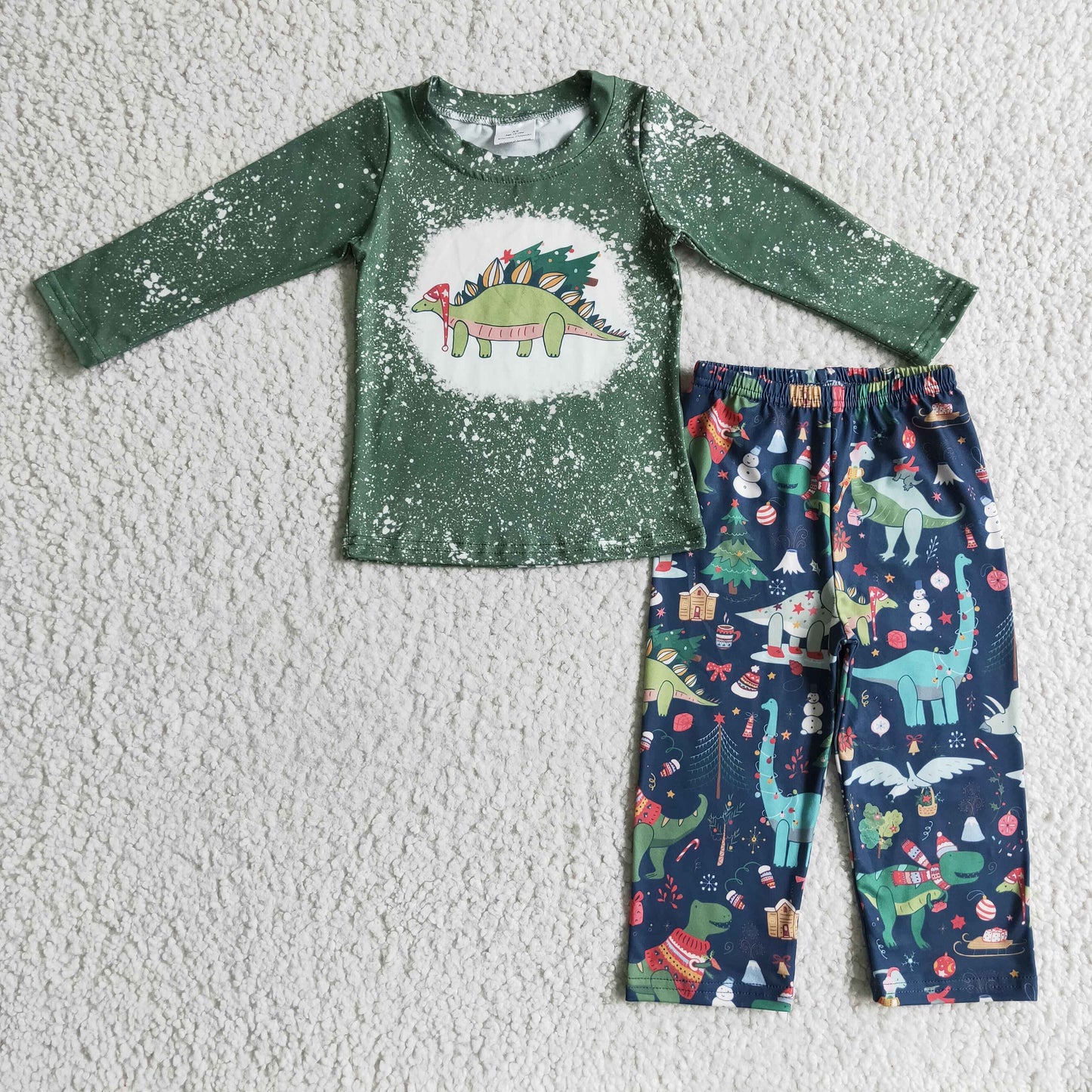 RTS NO MOQ BLP0105 boys long sleeve long pants outfit christmas day dinosaur print