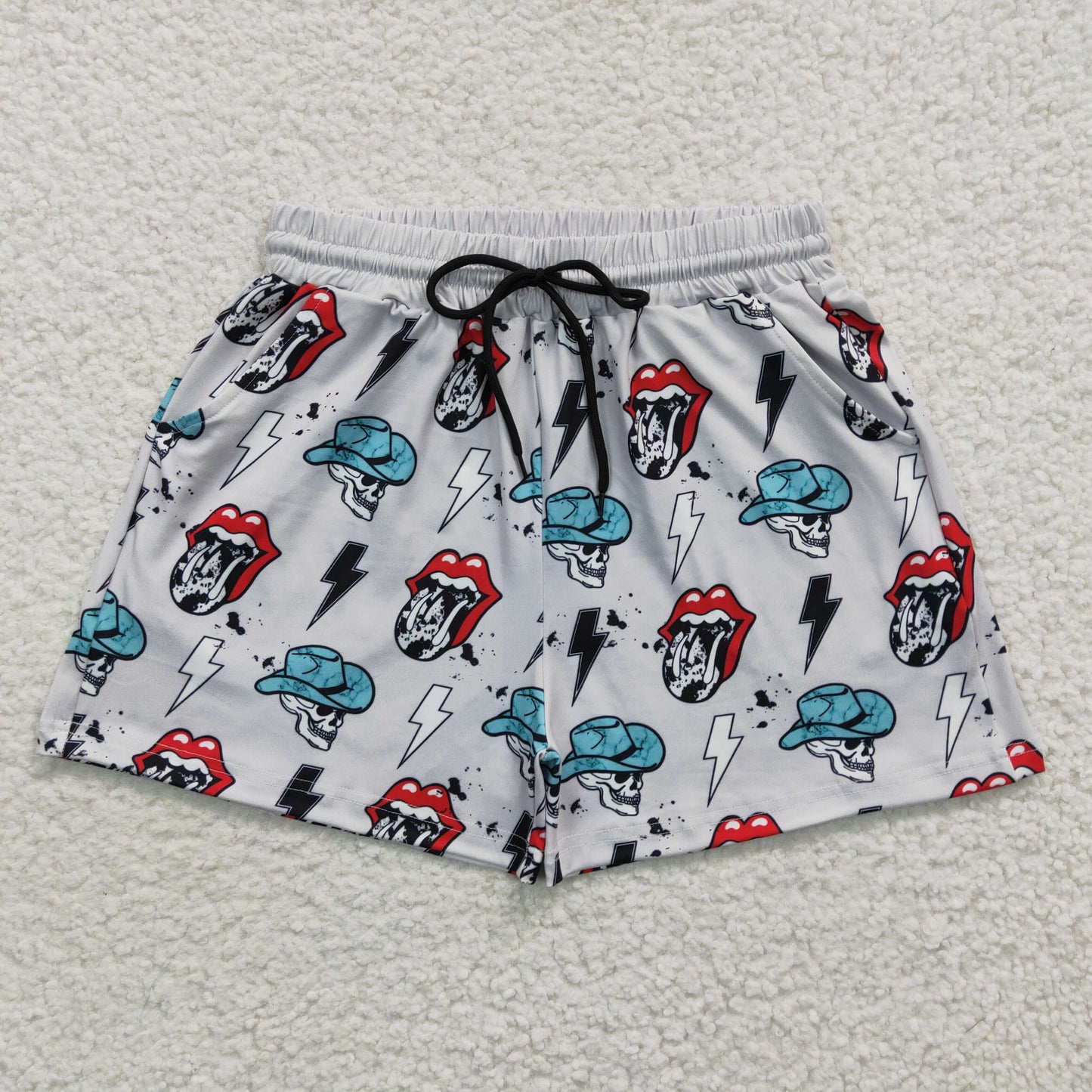 SS0054 Adult Skull Big Tongue Gray Shorts