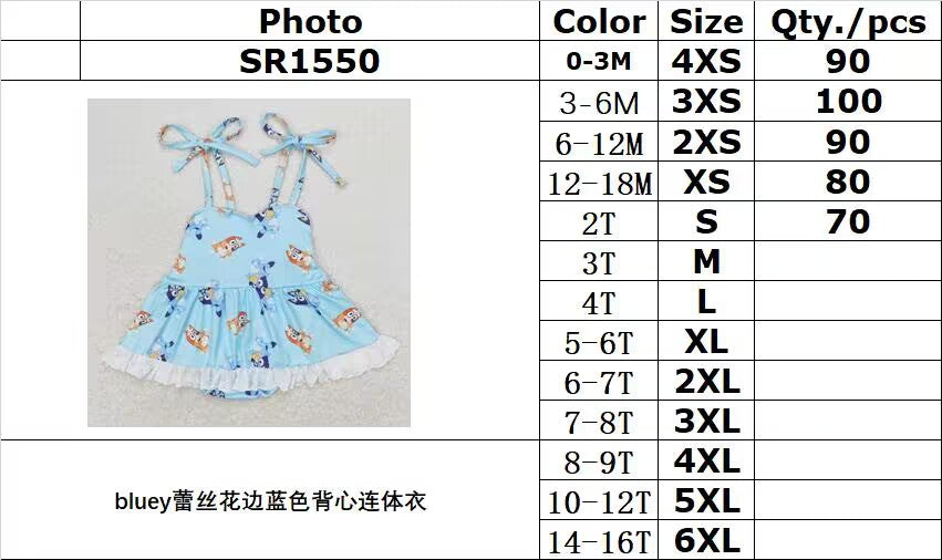 RTS no moq SR1550 bluey lace blue vest bodysuit