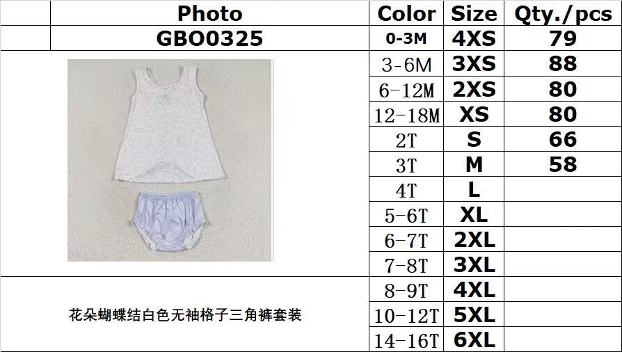 RTS no moq GBO0325 flower bow white sleeveless plaid briefs suit