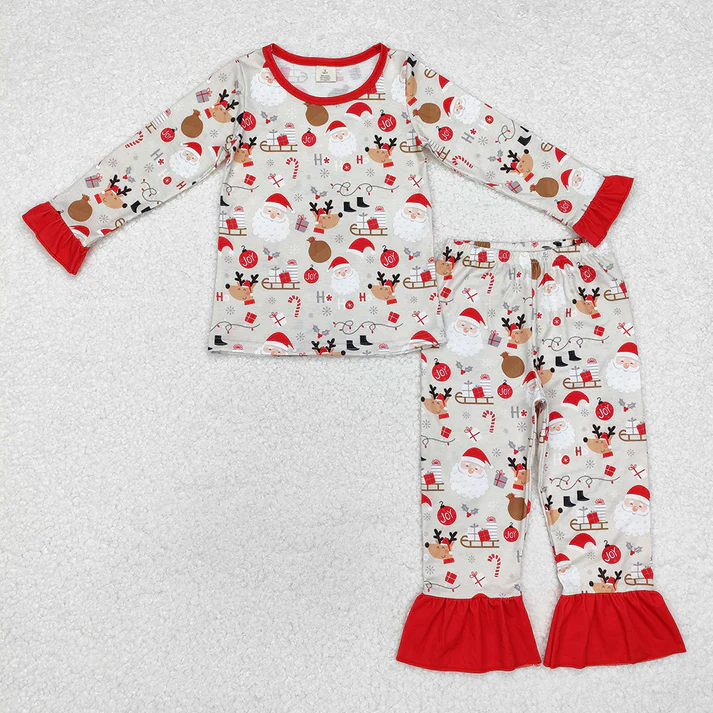 RTS NO MOQ Baby Girls Christmas deer Long Sleeve Pants Pajamas Set