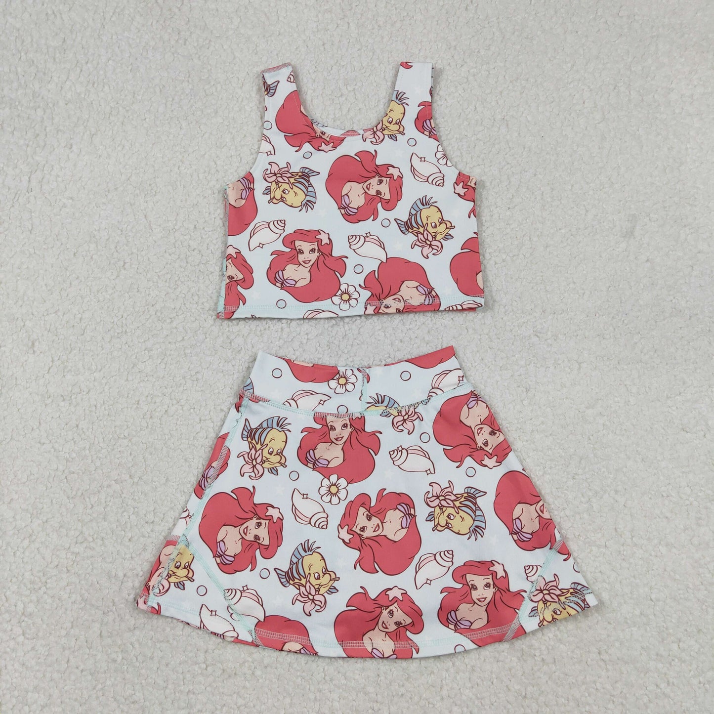 RTS NO MOQ（In Stock) Mermaid Princess Fish Blue Vest Skirt Yoga Set