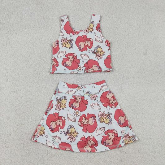RTS NO MOQ（In Stock) Mermaid Princess Fish Blue Vest Skirt Yoga Set