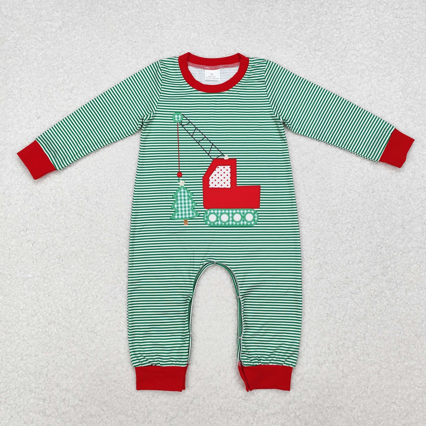 RTS NO MOQ ETA 5/7days arrived LR1402 Christmas tree engineering truck stripe green long sleeve jumpsuit