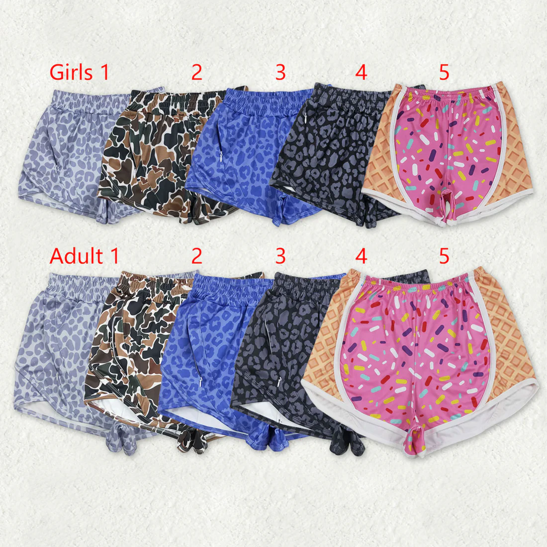 RTS NO MOQ Sibling baby girl clothes and Adult clothes yoga leopard kids shorts and adult shorts