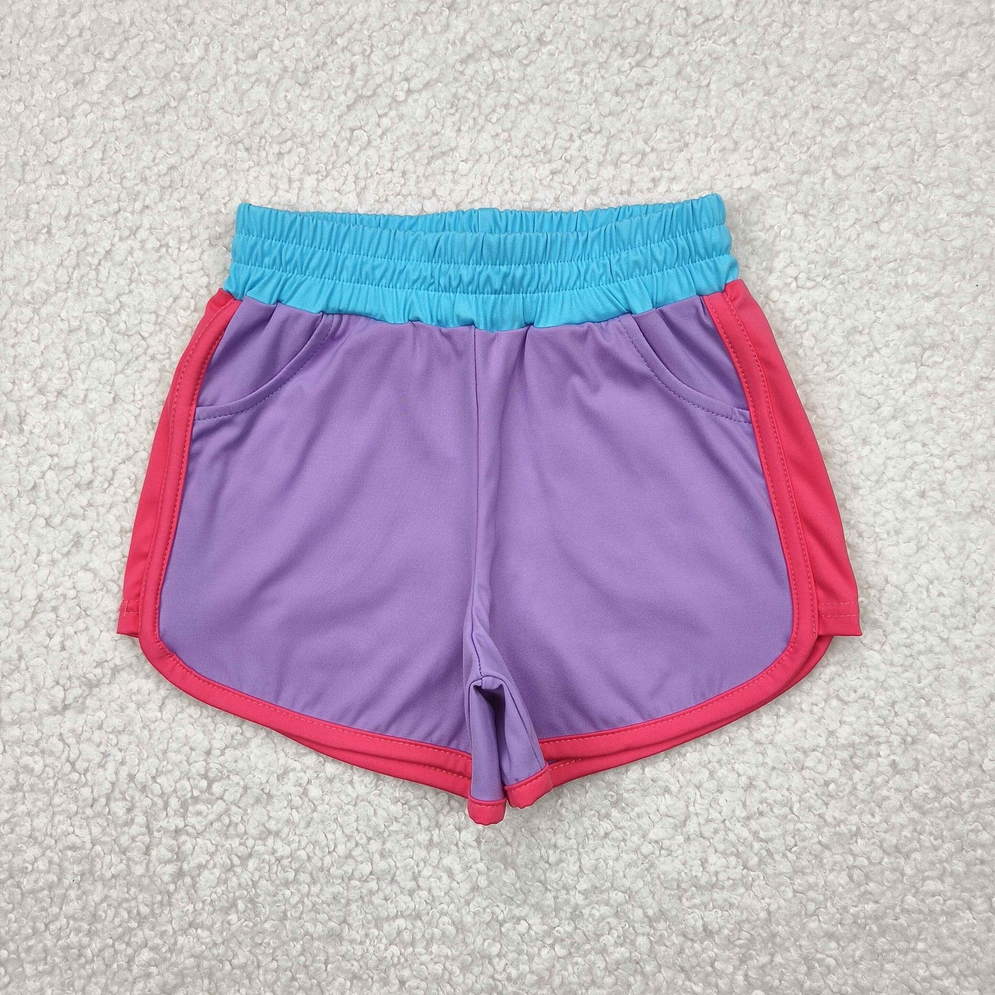 RTS NO MOQ SS0555 Pure blue, purple and red contrast yoga shorts