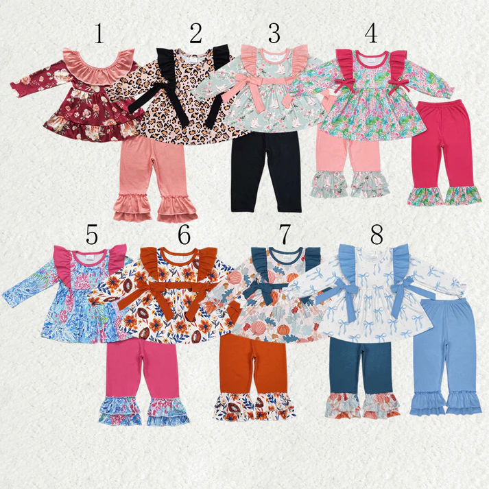 RTS NO MOQ Sibling baby girl clothes floral long sleeve pants Sets
