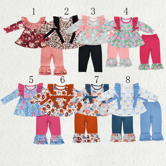 RTS NO MOQ Sibling baby girl clothes floral long sleeve pants Sets