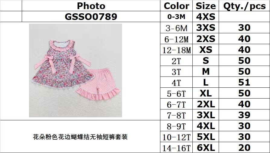 GSSO0789 Floral pink lace bow sleeveless shorts suit