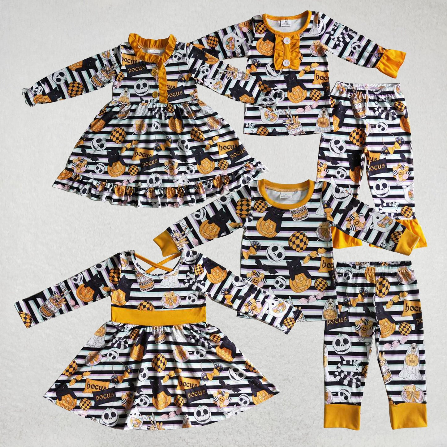 RTS Halloween Pumpkin Witch Purple Long Sleeve Dress Pumpkin Witch Pumpkin Matching Pajama Set