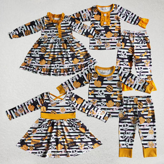 RTS Halloween Pumpkin Witch Purple Long Sleeve Dress Pumpkin Witch Pumpkin Matching Pajama Set