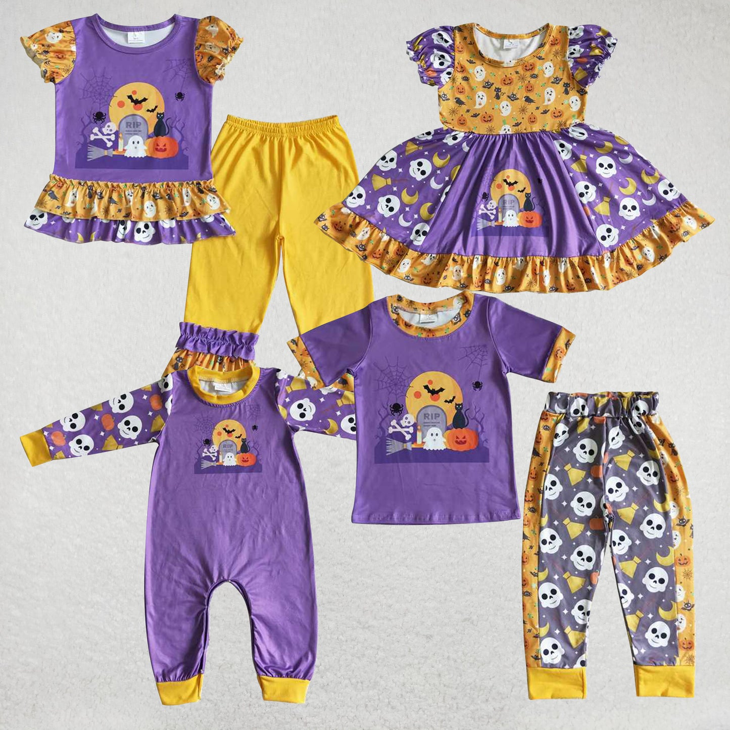 RTS Halloween Pumpkin Witch Purple Long Sleeve Dress Pumpkin Witch Pumpkin Matching Suit